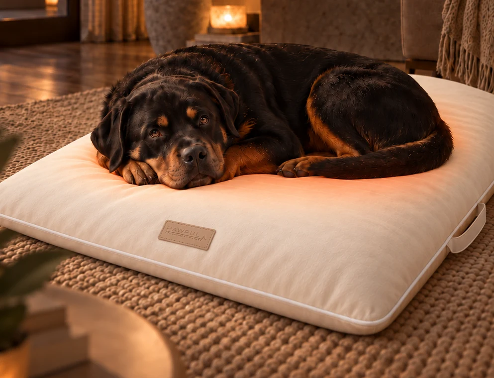 따뜻한 PEMF Wellness Pet Bed에서 쉬는 반려견
